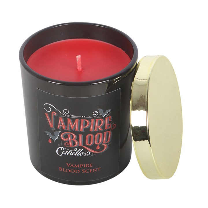 Vampire Blood scented candle with gold-coloured lid