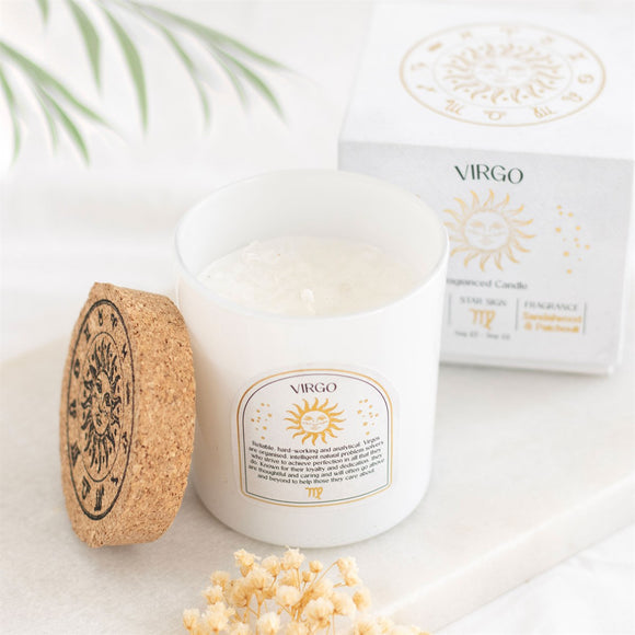 Virgo Sandalwood & Patchouli Quartz Crystal Candle