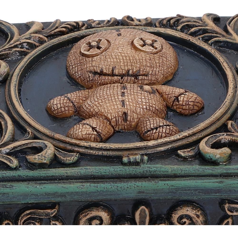 Voodoo doll design on gothic trinket box lid