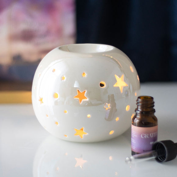 White Iridescent Star Oil Burner & Wax Warmer
