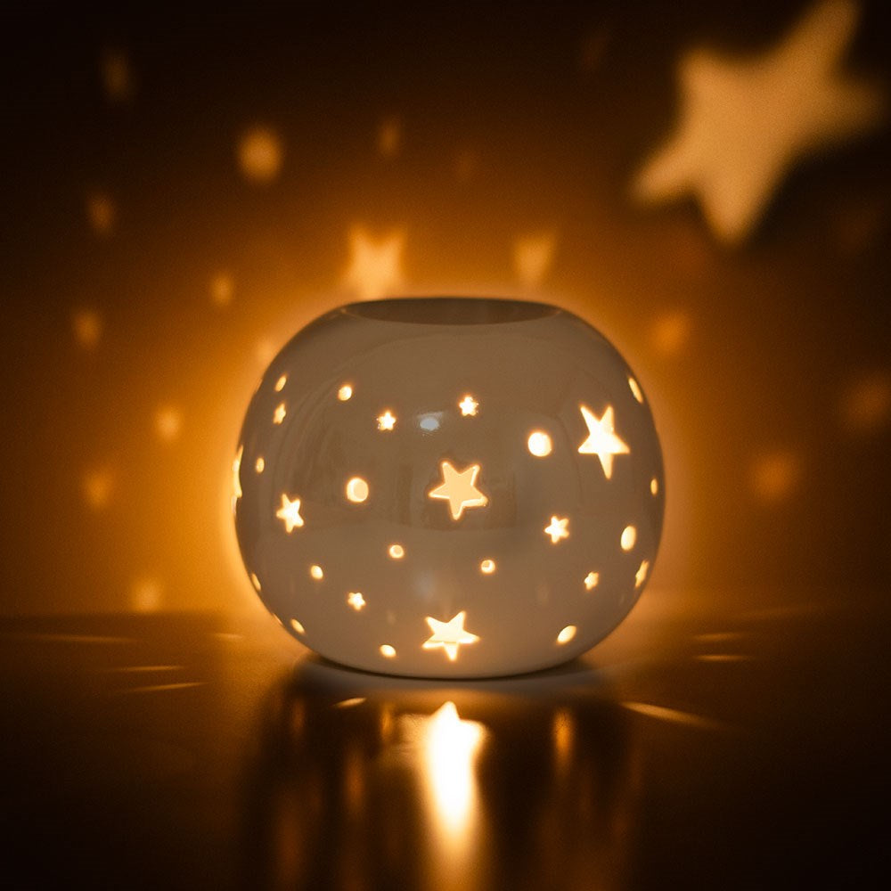 White Iridescent Star Oil Burner & Wax Warmer