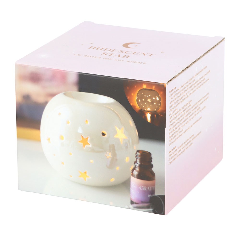 White Iridescent Star Oil Burner & Wax Warmer