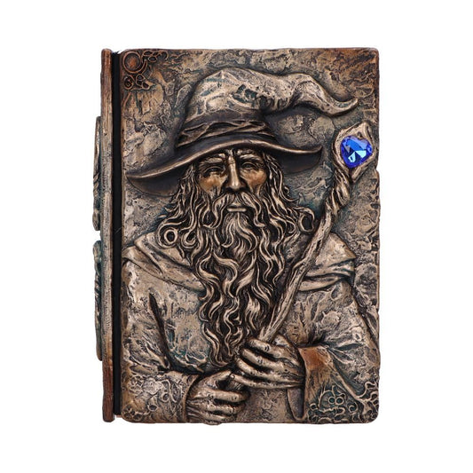 Wizard's Grimoire fantasy spellbook journal with resin wizard cover