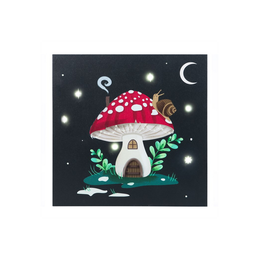 Light-up mushroom house canvas wall plaque with LED stars