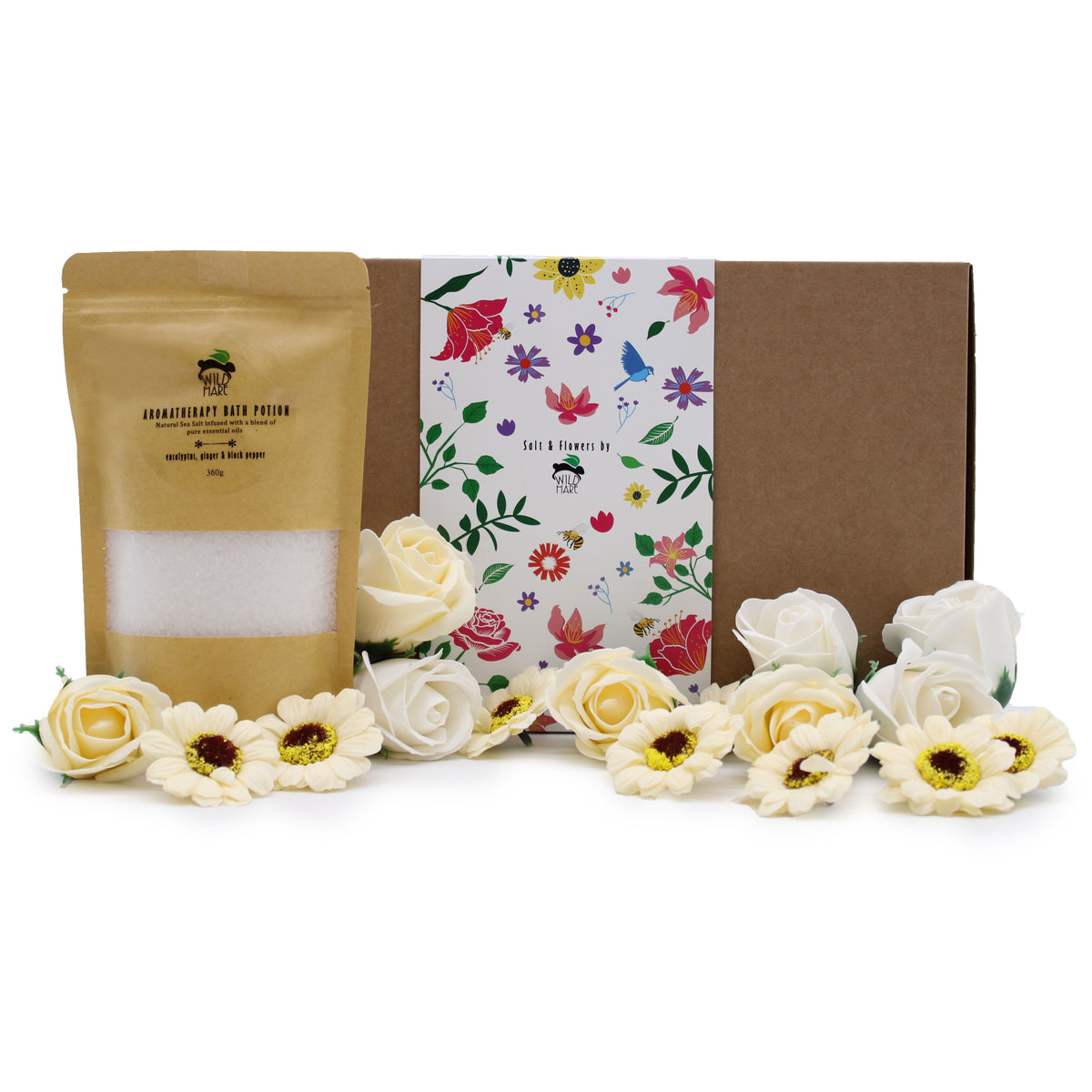 Wild Hare Cold & Flu bath salt and soap flower gift set