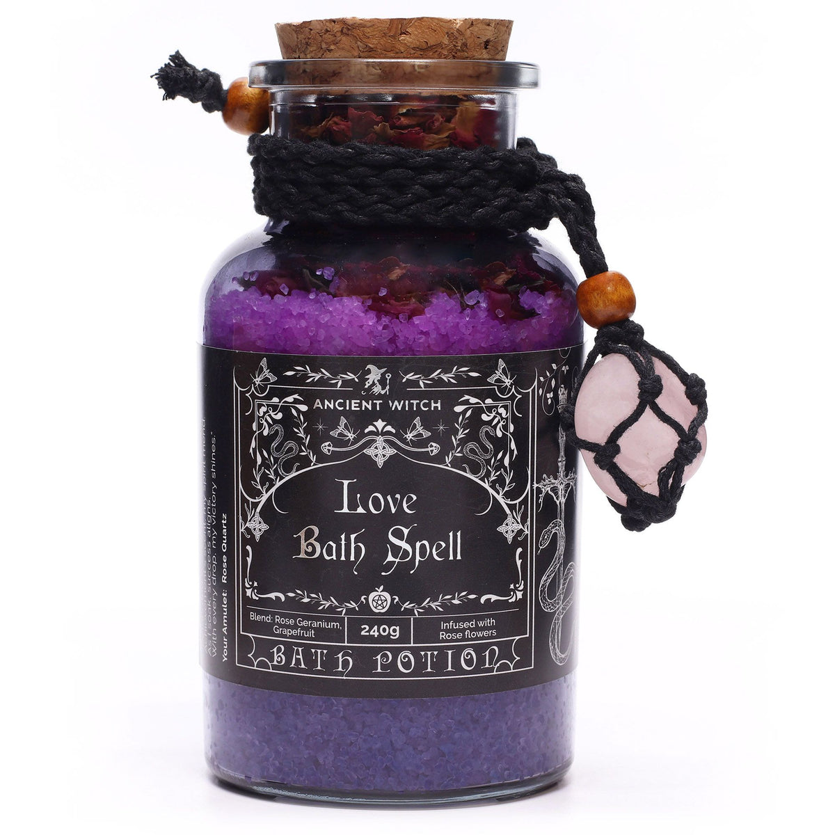 Love Bath Spell Potion glass bottle with cork stopper