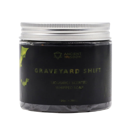 Graveyard Shift Liquorice Whipped Soap 120g in black jar