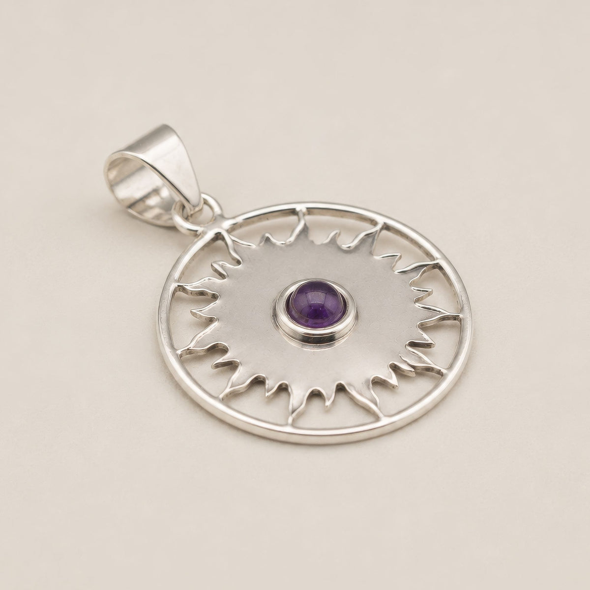 Celestial sun pendant necklace purple stone