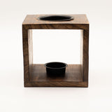 Large Square Mango Wood Oil Burner- Buddha Face
