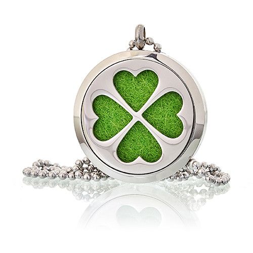Four leaf clover essential oil diffuser necklace with stainless steel pendant