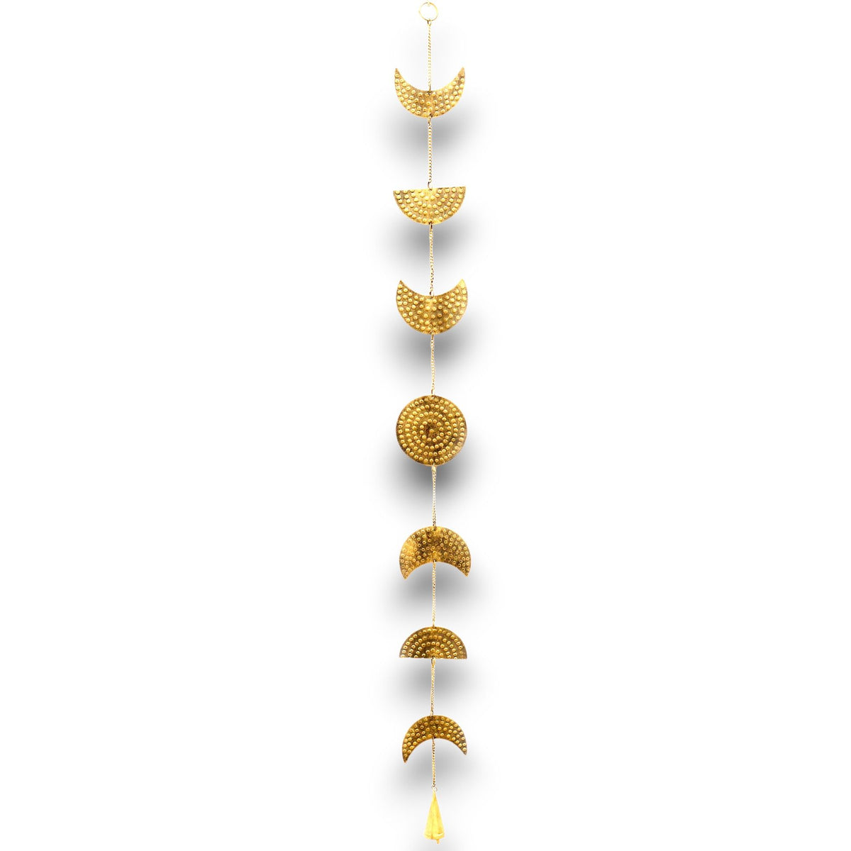 Brass Moon Phases hanging wind chime with bell 1m