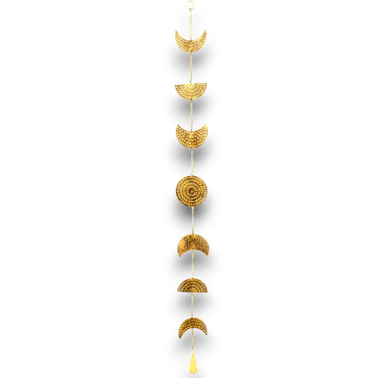 Brass Moon Phases hanging wind chime with bell 1m