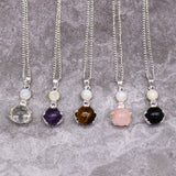 Crystal Ball Healing Hands Necklace - Clear Quartz
