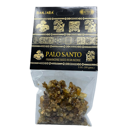 Palo Santo resin in a black and gold package with 'Azteca' branding.