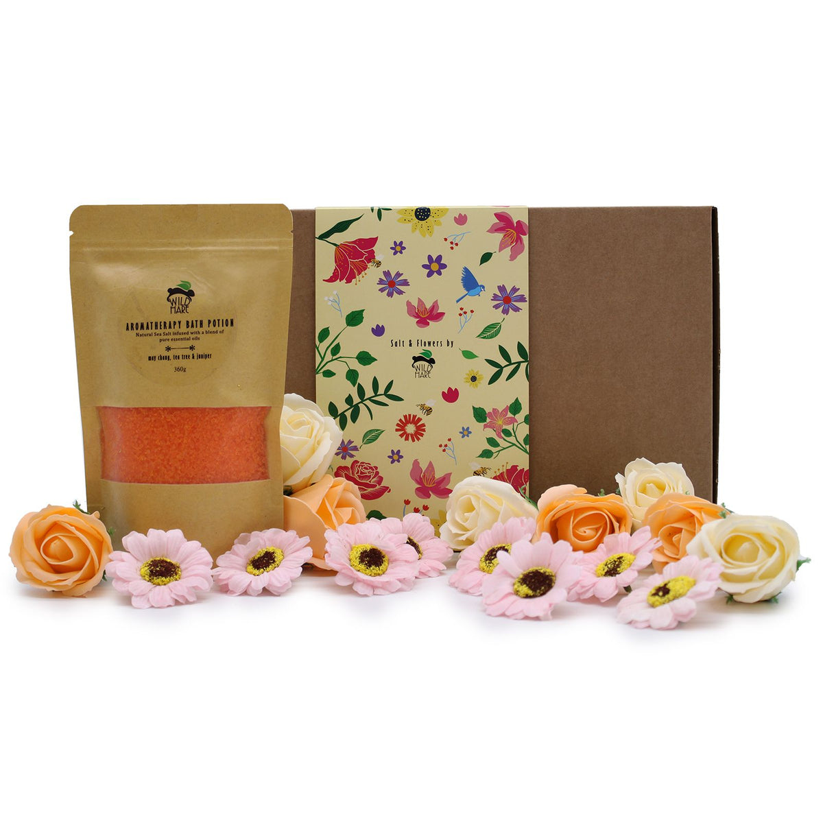 Wild Hare Total Detox bath salts and soap flowers gift set