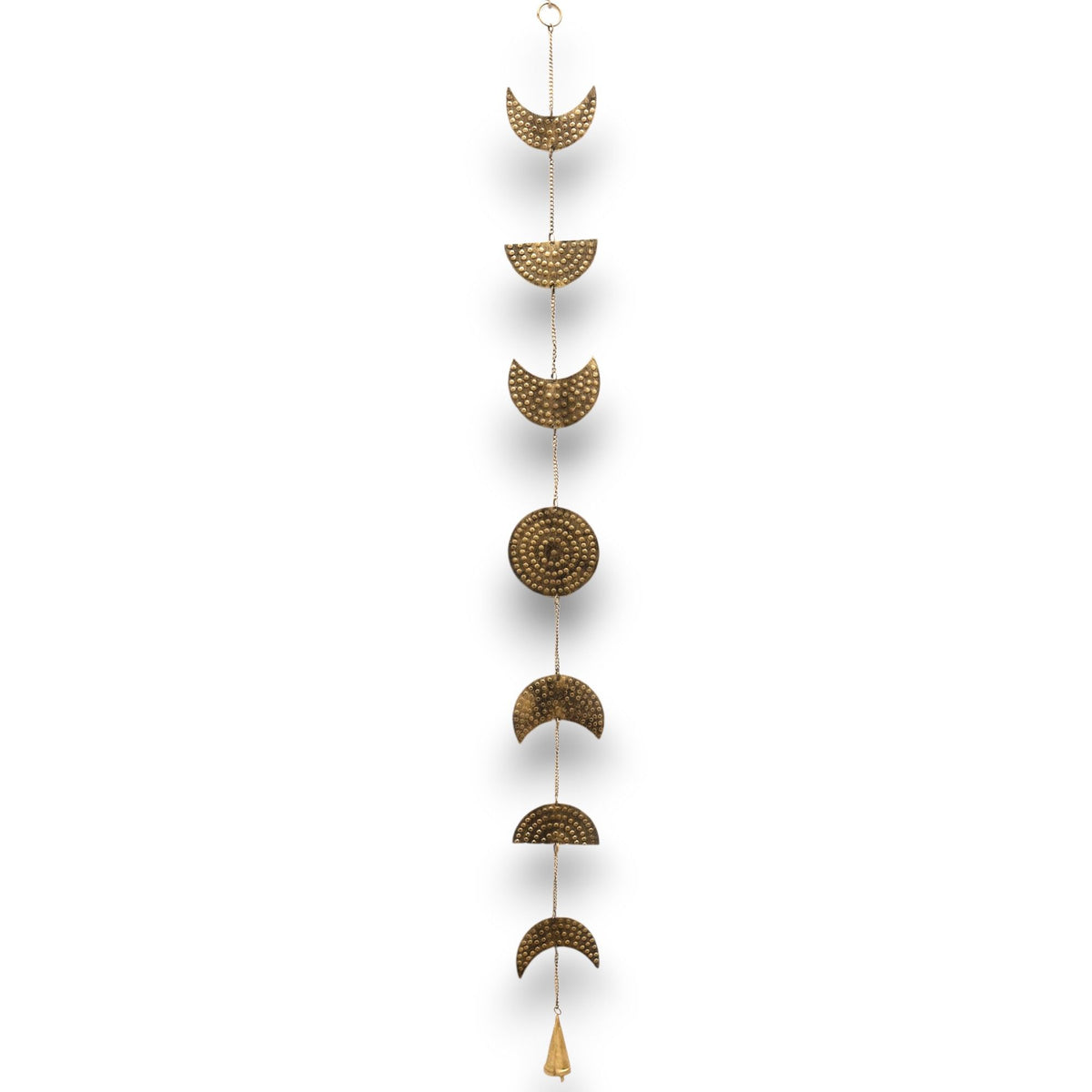 Full-length brass Moon Phases wind chime with single bell