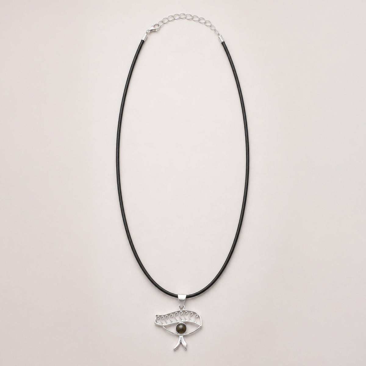 Cleopatra Eye silver-plated iolite pendant on black cord