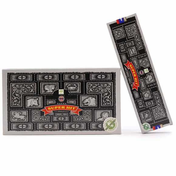 Super Hit incense packaging with intricate designs and brand logo on a white background