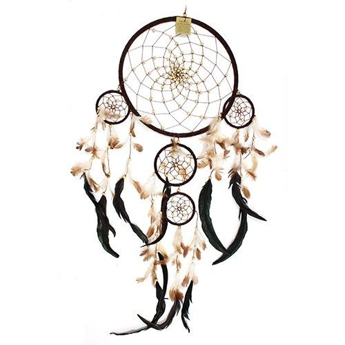 Extra large Bali dreamcatcher in cream and brown with feathers
