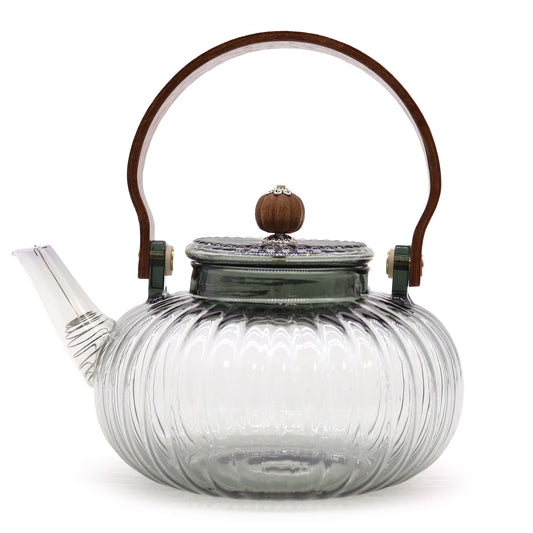Charcoal Ribbed Pearl Glass Infuser Teapot