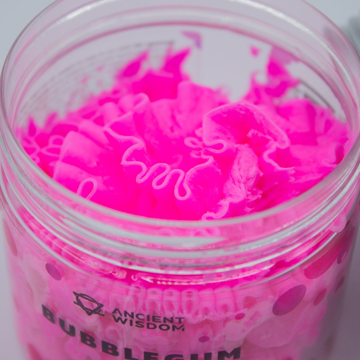 Close-up of fluffy pink Bubblegum Whipped Soap texture