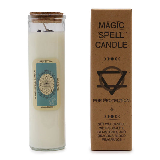 Protection Spell Candle with Sodalite Crystals