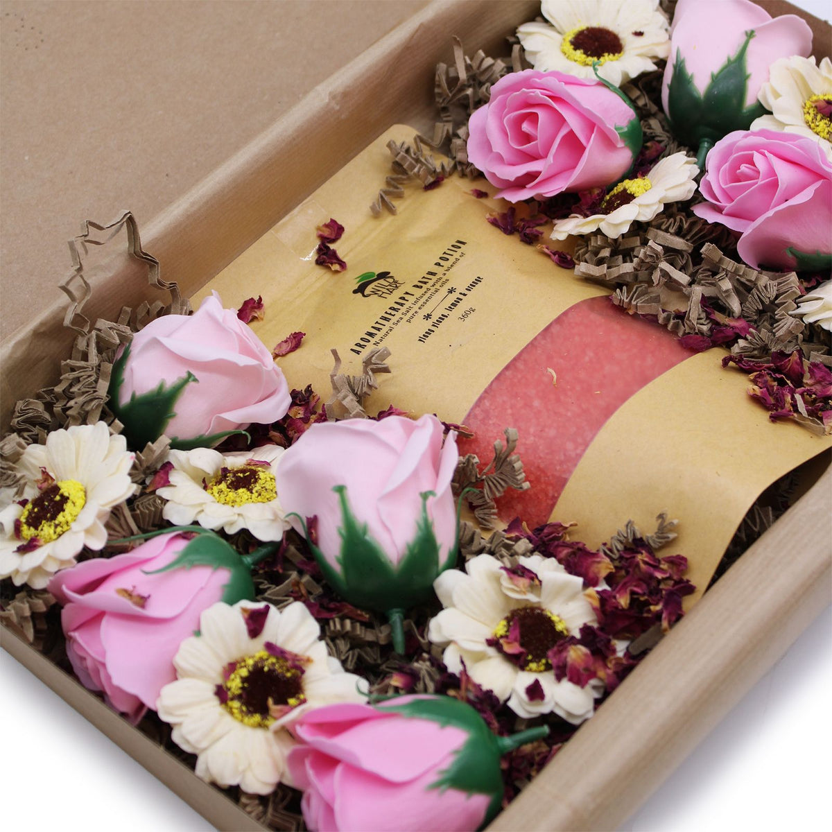 Wild Hare Passion bath salts and soap flowers gift set