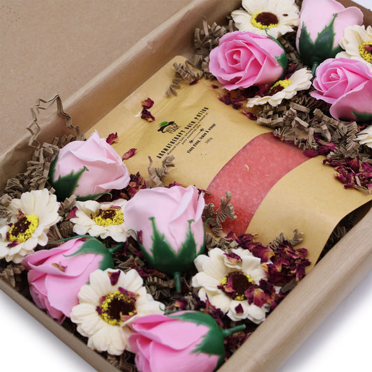 Wild Hare Passion bath salts and soap flowers gift set
