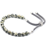 925 Silver Plated Crystal Charcoal String Bracelet - Dalmatian Jasper