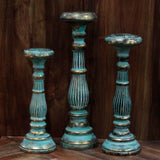 Turquoise & Gold Wooden Candlesticks (Small)
