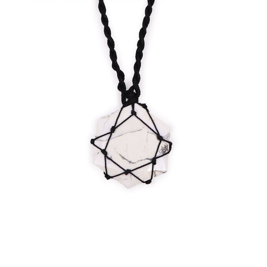 Laced Crystal Hexagon Necklace - White Howlite