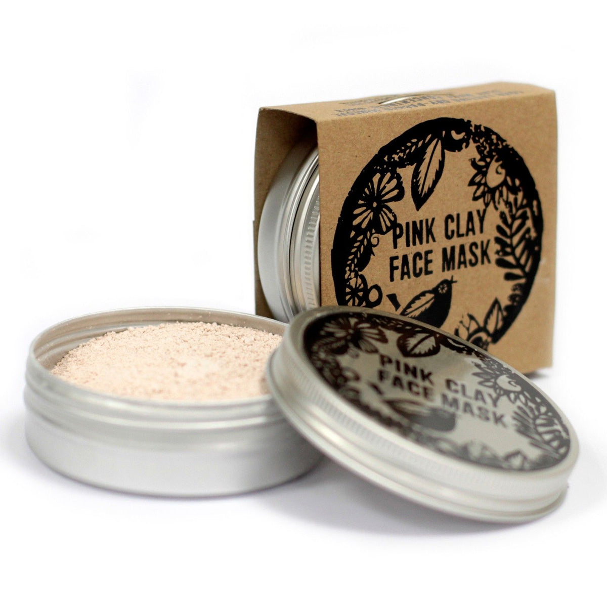Agnes + Cat Pink Clay Face Mask in aluminium tin with kraft packaging
