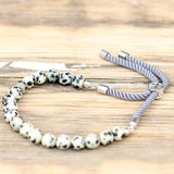 925 Silver Plated Crystal Charcoal String Bracelet - Dalmatian Jasper