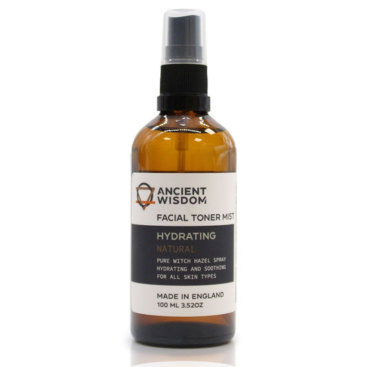 Facial toner mist bottle with label on a white background