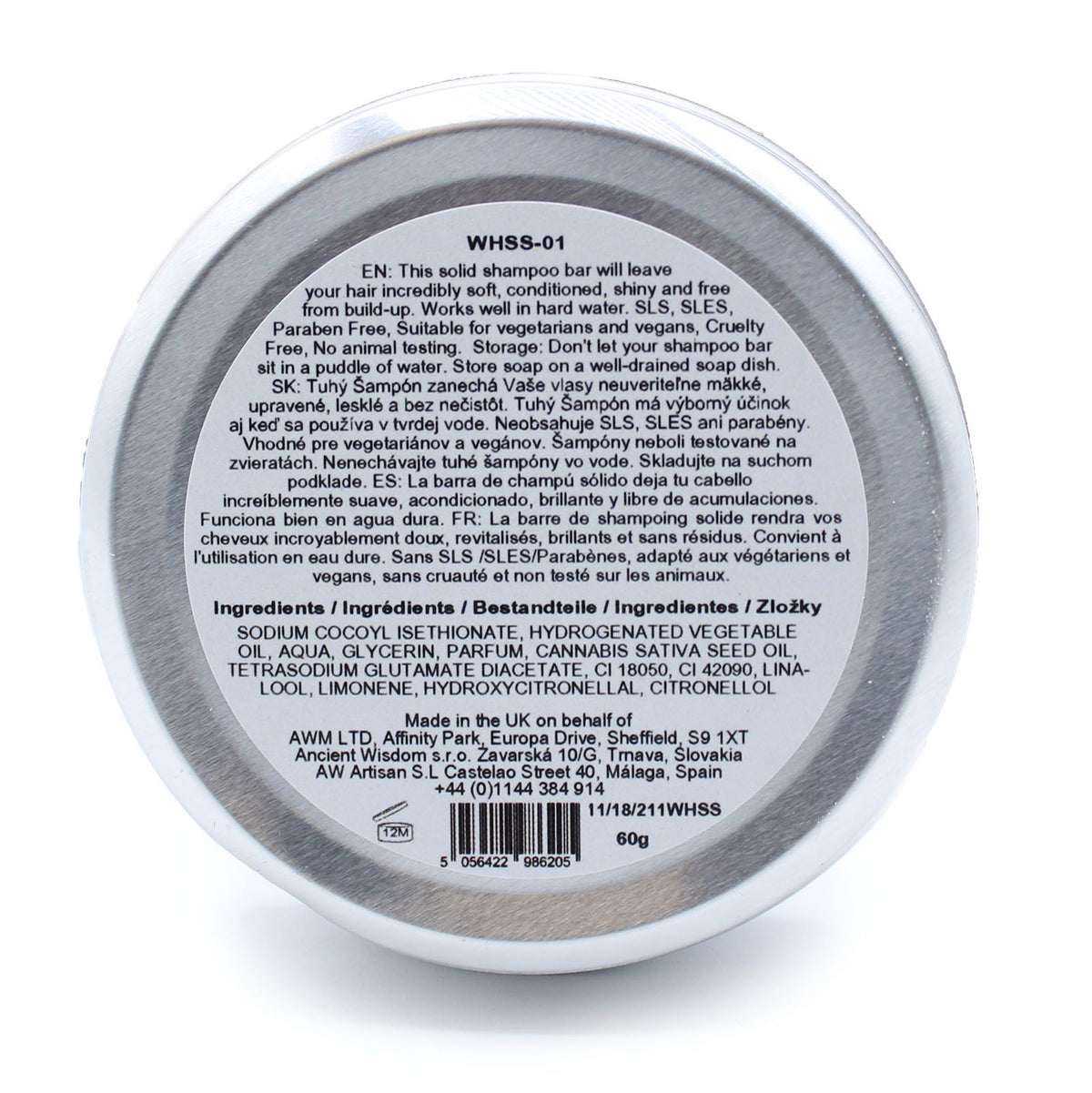 Wild Hare Orchid shampoo bar ingredients label
