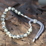 925 Silver Plated Crystal Charcoal String Bracelet - Dalmatian Jasper