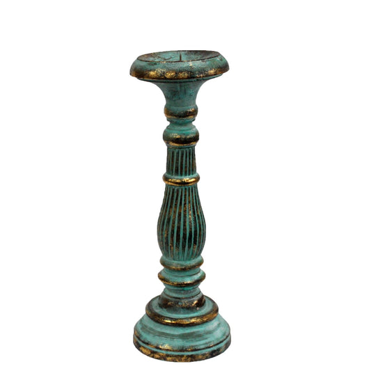 Turquoise & Gold Wooden Candlesticks (Medium)