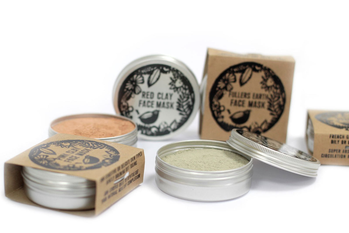 1. Agnes + Cat Red Clay Face Mask with reusable tin and cardboard packaging
