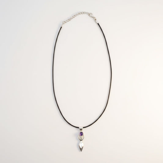 Silver-plated goddess pendant necklace with purple stone