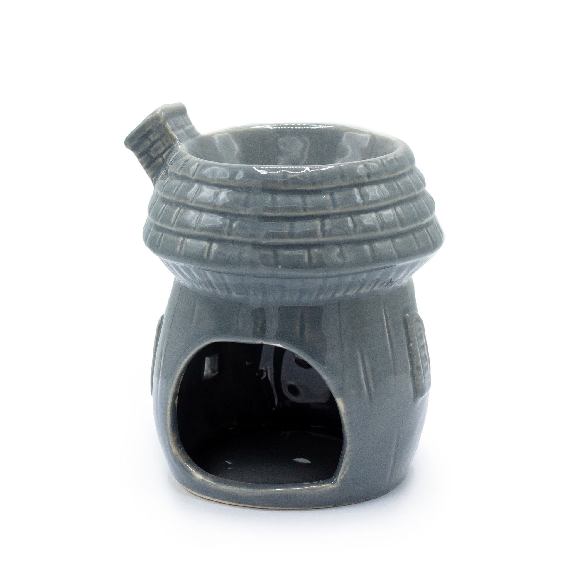 Grey mushroom house oil burner rear view