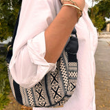 Jacquard Hobo Bag - Grey & Black