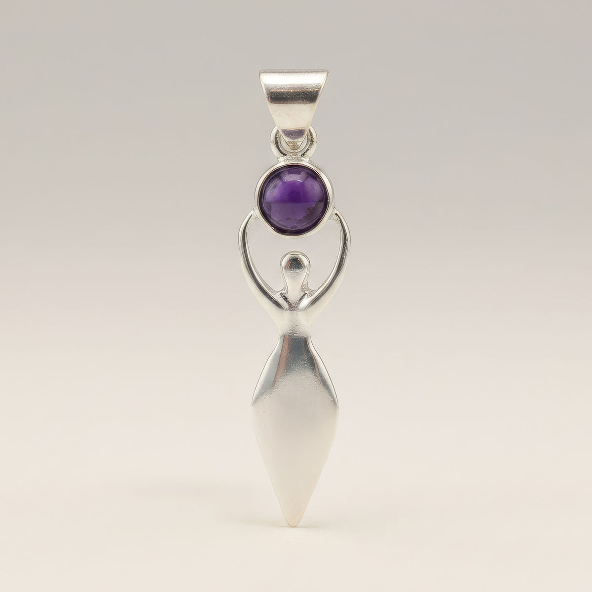 Silver-plated goddess pendant with purple centre stone