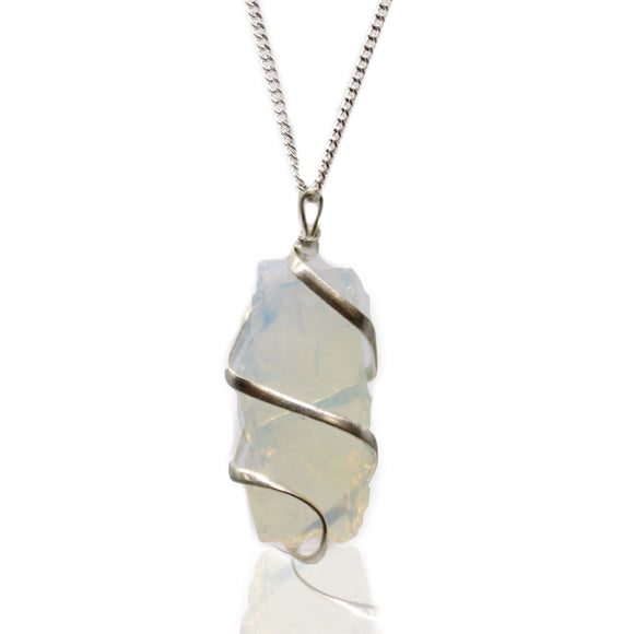 Cascade Wrapped Crystal Necklace - Rough Opalite