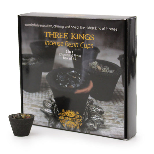 Three Kings Incense Resin Cups packaging with incense cups on a white background