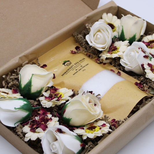 Cold & Flu bath salts with soap roses and sunflowers