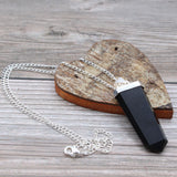 Crystal Flat Point Necklace - Black Agate