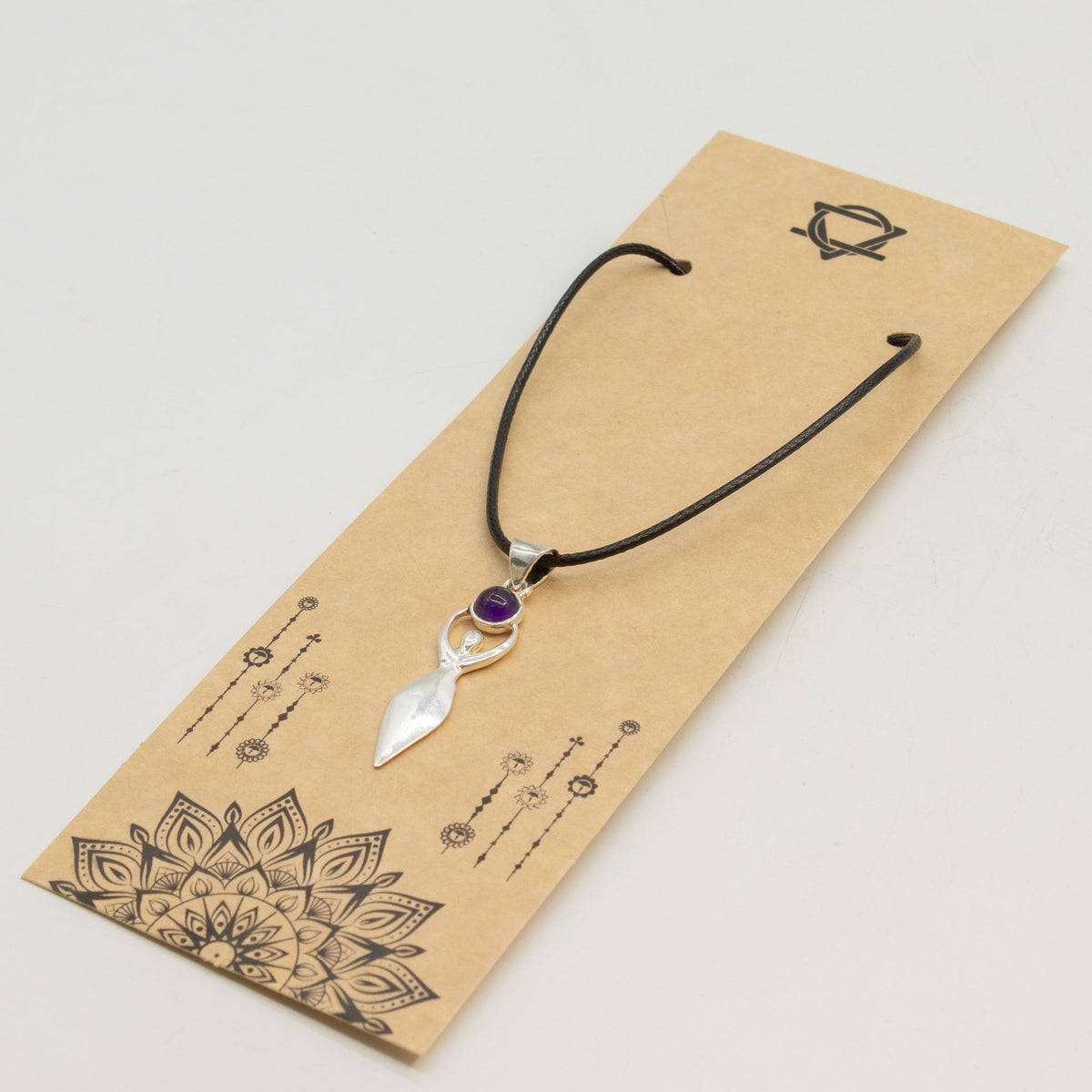 Silver goddess pendant necklace gift presentation