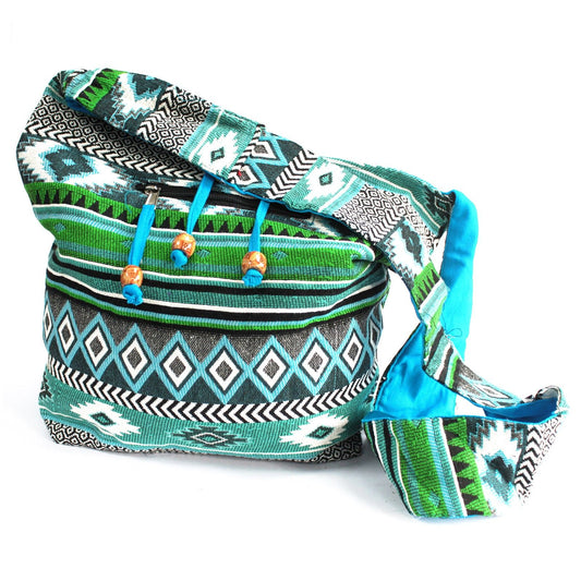 Jacquard Large Green Teal Sling Bag