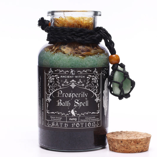 Prosperity Bath Spell Potion glass bottle with cork stopper