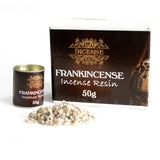 Frankincense incense resin with packaging on a white background